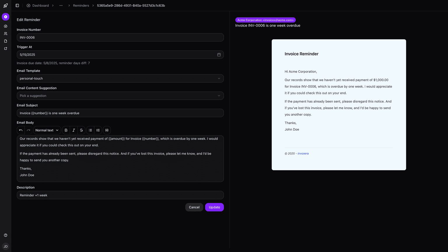 Edit reminder form